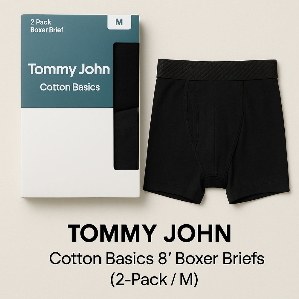 Tommy John Cotton Basics Boxer Briefs 2-Pack | 8″ Inseam | M  Everyday Comfort